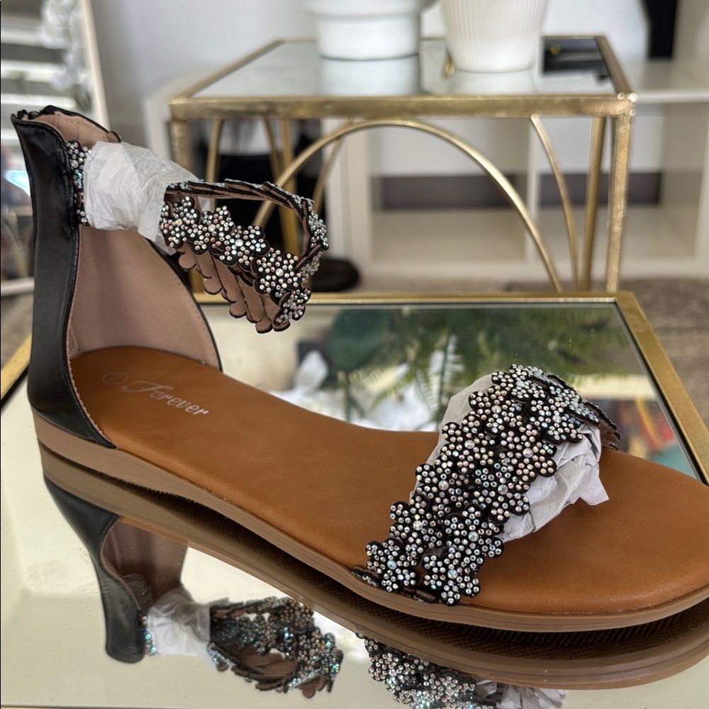 Embellished Black and Brown Sandals
